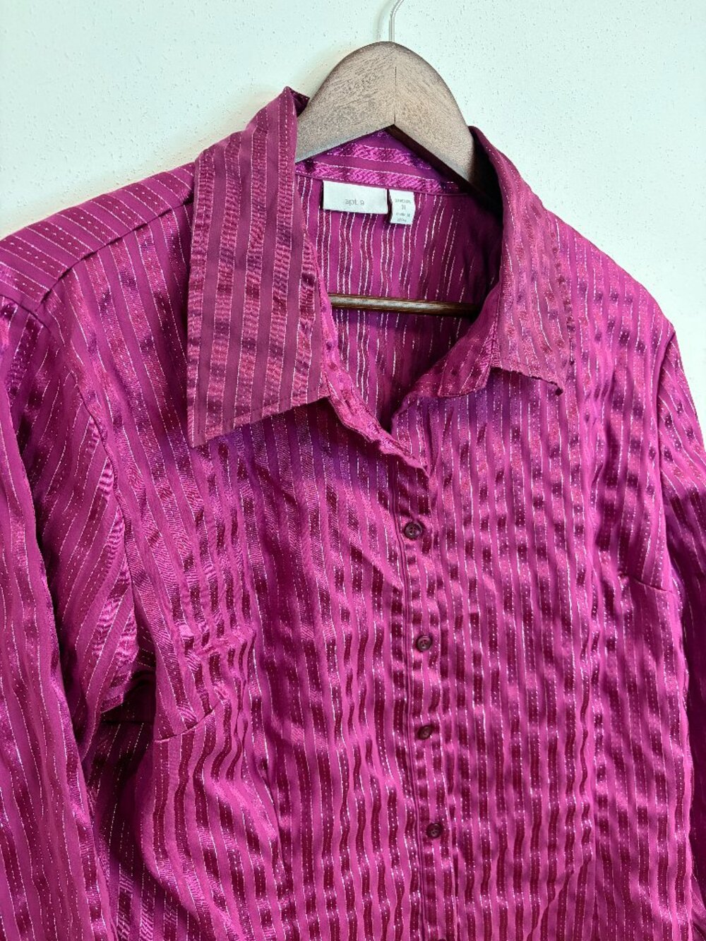 APT 9 Vintage Pink Button Down Womens Long Sleeve Shirt XL Striped Metallic